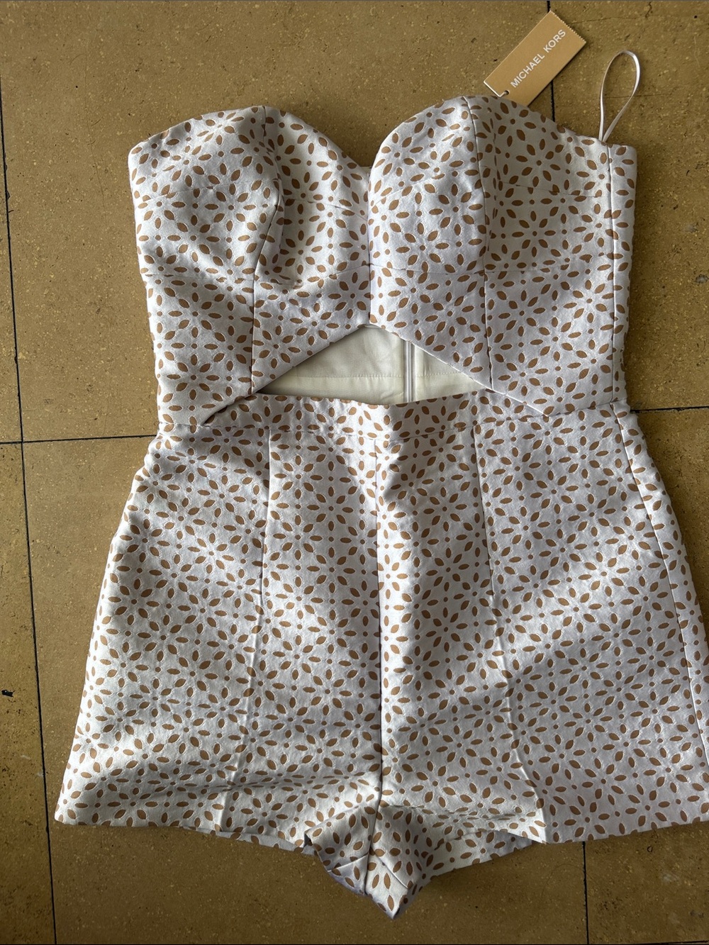 Michael Kors Cream and Tan Patterned Women's Romper